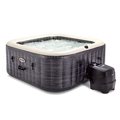 INTEX 28449EP PureSpa Greystone Deluxe Spa Set: Includes Energy Efficient Spa Cover and Wireless Control Panel – Spa Control App – Built-in FastFill Inflation System – 4 Person Capacity – 69" x 28" - Lucaneo