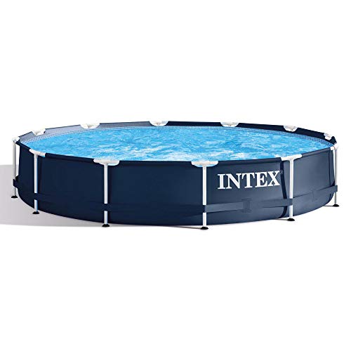 Intex 28211ST 12-foot x 30-inch Metal Frame Round 6 Person Outdoor Backyard Above Ground Swimming Pool with Krystal Klear Filter Cartridge Pump, Navy