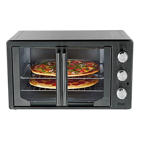 Oster 31160840 Extra Large Single Door Pull French Door Turbo Convection Toaster Oven with 2 Removable Baking Racks, Metallic and Charcoal