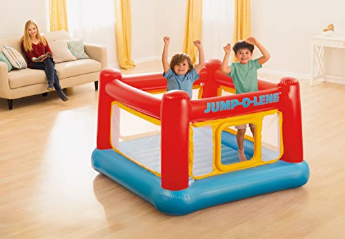 Intex Inflatable Jump-O-Lene Indoor or Outdoor Playhouse Trampoline Bounce Castle House with Crawl-Thru Door and Net for Kids Ages 3-6 - Lucaneo
