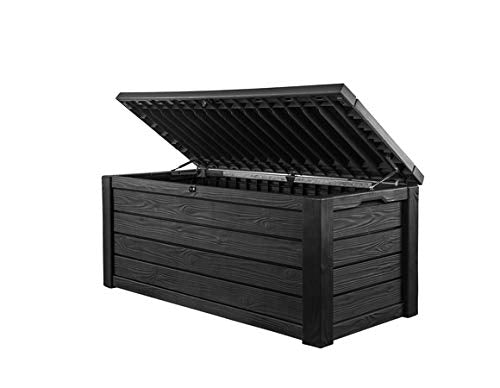 Keter Westwood 150 Gallon Resin Large Deck Box-Organization and Storage for Patio Furniture, Outdoor Cushions, Garden Tools and Pool Toys, Dark Grey - Lucaneo