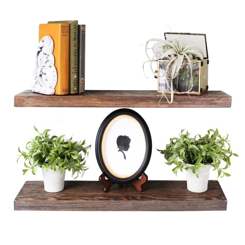 Willow & Grace Wall Mounted Wooden Floating Shelves, Wall Shelves for Bedroom, Bathroom, Living & Laundry Room, Kitchen, Storage & Decor - Rustic Farmhouse Small Wood Shelf