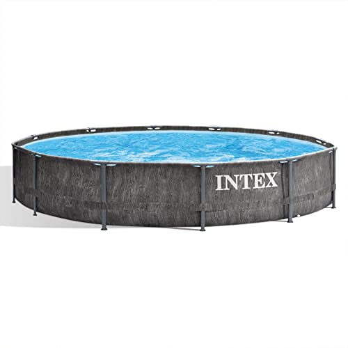 Intex Greywood Prism Frame 12' x 30" Round Above Ground Outdoor Swimming Pool Set with 530 GPH Filter Pump, Ladder, Ground Cloth, and Pool Cover
