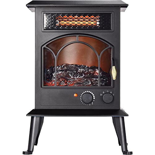 LifeSmart Topside 3-Quartz Infrared Stove Heater with Remote Control and Timer | Adjustable Realistic Flame | Cool Touch Exterior Cabinet | HT1288