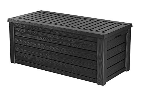 Keter Westwood 150 Gallon Resin Large Deck Box-Organization and Storage for Patio Furniture, Outdoor Cushions, Garden Tools and Pool Toys, Dark Grey - Lucaneo