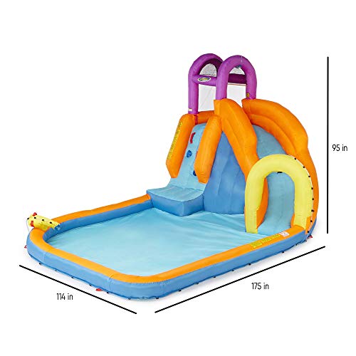 Magic Time International Mega Tornado Twist Outdoor Inflatable Kids Water Park w/ Slide, Water Cannon, Splash Pool, & Climbing Wall for Ages 5 and Up - Lucaneo