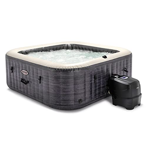 Intex PureSpa Plus 6 Person Inflatable 94" Square Outdoor Hot Tub Spa with 170 Bubble AirJets, Insulated Cover & LED Color Changing Lights, Greystone - Lucaneo