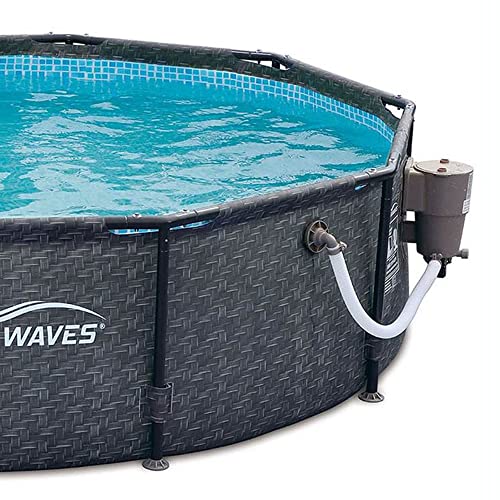 Summer Waves P20010301 Active 10ft x 30in Outdoor Round Frame Above Ground Swimming Pool Set with 120V Filter Pump with GFCI, Gray Wicker - Lucaneo