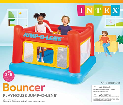 Intex Inflatable Jump-O-Lene Indoor or Outdoor Playhouse Trampoline Bounce Castle House with Crawl-Thru Door and Net for Kids Ages 3-6 - Lucaneo