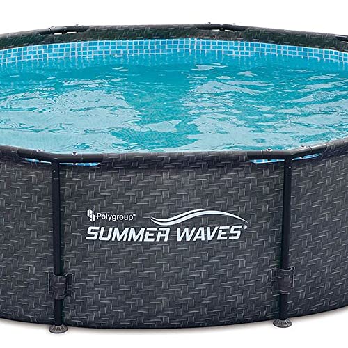 Summer Waves P20010301 Active 10ft x 30in Outdoor Round Frame Above Ground Swimming Pool Set with 120V Filter Pump with GFCI, Gray Wicker - Lucaneo