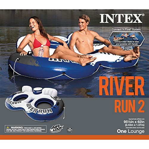 Intex River Run II Water Tube Float Raft Lounger W Cooler Model 58837EP (2 Pack) - Lucaneo