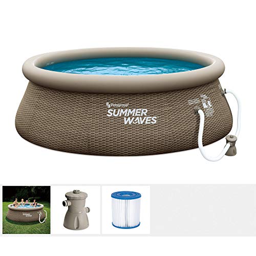 Summer Waves 10ft x 36in Quick Set Above Ground Inflatable Outdoor Swimming Pool with Filter Pump, Replacement Cartridge, and Repair Patch