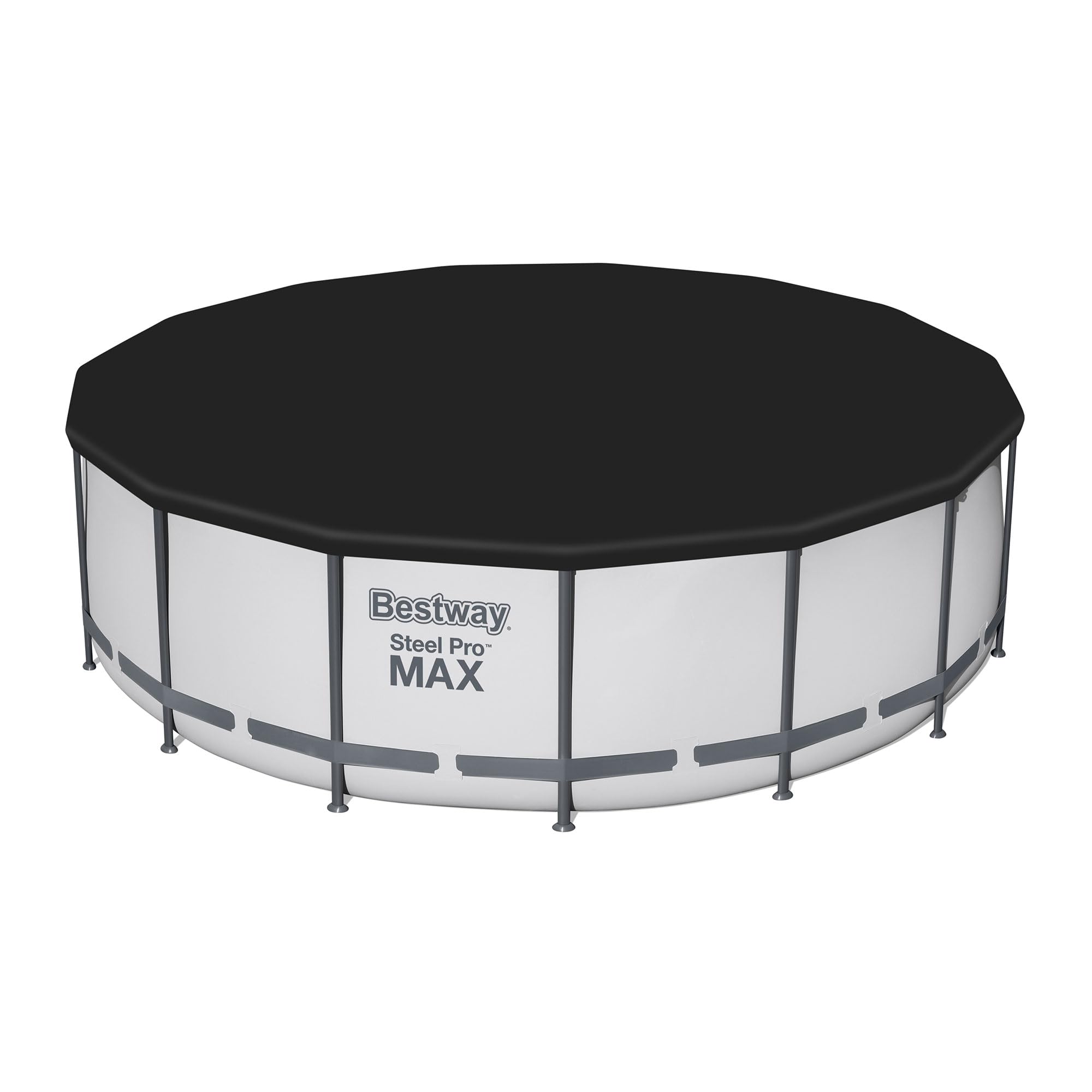 Bestway Steel Pro MAX 15 Foot by 48 Inches Round Above Ground Family Swimming Pool Set Outdoor Steel Frame with Filter, Pump, Ladder, and Cover, Gray