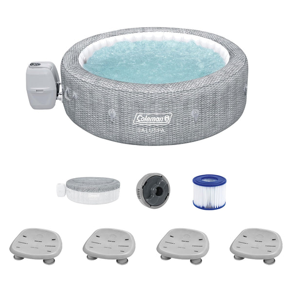 Coleman SaluSpa Sicily AirJet Hot Tub with 180 Soothing Jets with Set of 4 Bestway Underwater Non Slip Pool and Spa Seat with Adjustable Legs, Gray