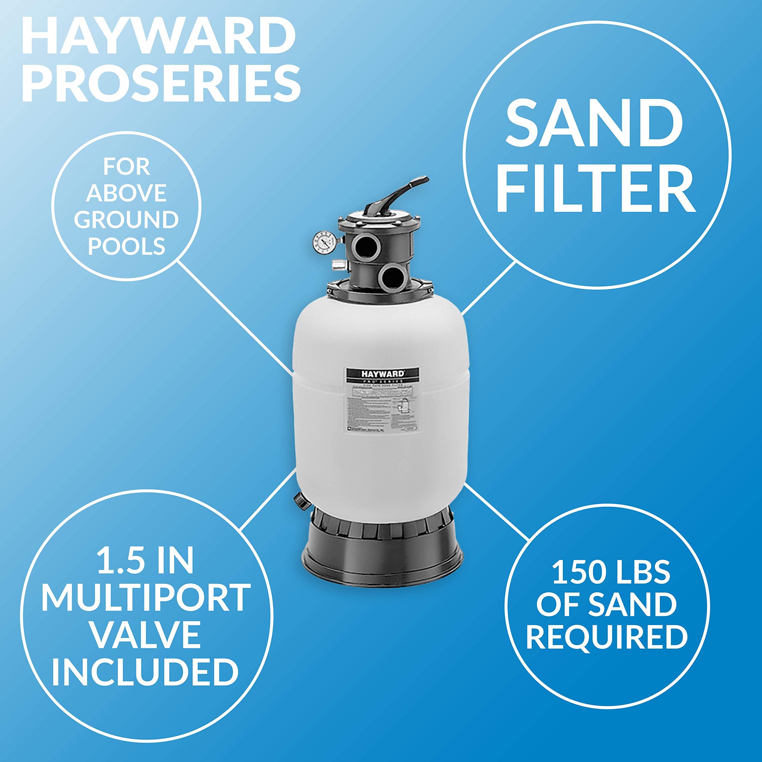 Hayward W3S180T93S ProSeries 18 In., 1.5 HP Sand Filter System for Above-Ground Pools