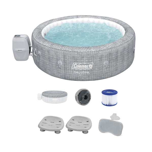 Coleman SaluSpa Sicily AirJet Inflatable Hot Tub with 2 Pack of Bestway SaluSpa Underwater Non Slip Pool/Spa Seat & Padded Headrest Pillow