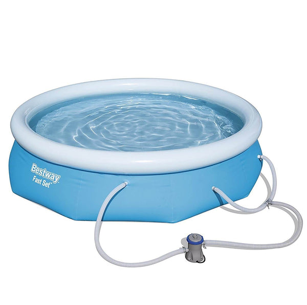Bestway 10' x 30" Fast Set Inflatable Above Ground Swimming Pool with Filter Pump, Round