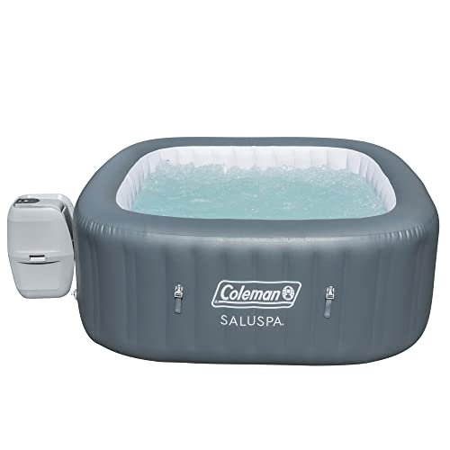 Coleman 15442-BW SaluSpa 4 Person Portable Inflatable Outdoor Square Hot Tub Spa with 114 Air Jets, Cover, Pump, and 2 Filter Cartridges, Gray - Lucaneo