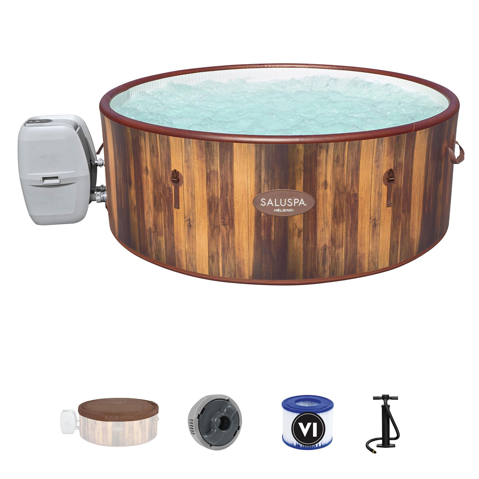 Bestway Helsinki Salsa 7 Person Inflatable Hot Tub w/ 180 airJets, Brown - Lucaneo